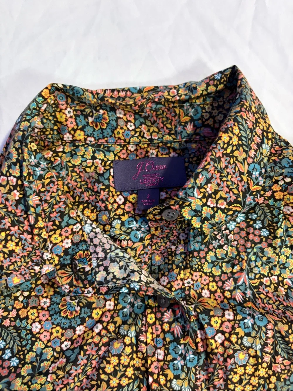 J. Crew Women's Floral Button-Down Shirt in Black, Blue & Orange